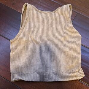 Stylish Ribbed Beige Tank Top